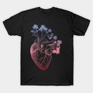 Berry Colored Anatomically Correct Human Heart - Palm Trees T-Shirt